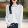 Venta al por mayor primavera nuevo cuello redondo pedrería tejido cárdigan falso suéter de manga larga suelto con hebilla de bolsa para mujer top exterior delgado
