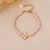 Manta de Camelia Rosa Niebla Suave Collar Anillo Perla Rosa Cadena de Clavícula Versátil Exquisito Lujo Accesible para Mujer Pulsera