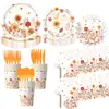 Set de Vajilla para Fiesta Temática de Girasol de Acción de Gracias, Mantel de Flores Silvestres Vintage de Otoño, Servilletas de Papel, Accesorios de Decoración de Cumpleaños