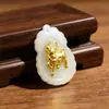 Colar Pingente Zodíaco Touro Dourado com Incrustação de Jade Dourado Vidro Imitação de Jade com Incrustação de Ouro Pingente de Casal Espessado