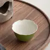 Xícara de Chá Cerâmica Laranja-Verde Tangerina Pequena Verde Pintada à Mão Estilo Chinês Boca de Flor para Mulheres, Xícara de Mestre para Uso Pessoal, Conjunto de Chá Kung Fu com Uma Xícara