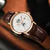Reloj de Cuarzo para Hombre con Fase Lunar, Esfera de la Tierra Números Romanos Calendario 3 Ojos Correa de Cuero Negro Reloj de Pulsera de Negocios
