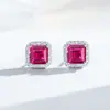 Pendientes de Plata de Ley S925 para Mujer Pagoda Esmeralda Cortada Pendientes de Corindón Rojo Ascher Pendientes de Circonita Estilo Diamante de Alto Carbono