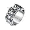 Anillo de plata tailandesa moderno personalizado con escrituras de la corte chapado en plata tailandesa Anillo de seis palabras negras mantra anillo vintage sánscrito giratorio para hombre