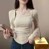 Camiseta de Manga Larga Gruesa Cálida Cepillada de Cachemir de Doble Cara Nueva 280g para Mujer, Venta al por Mayor, Otoño e Invierno, con Camiseta Interior