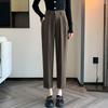 Pantalones de Traje Grises para Mujer Primavera y Verano Nuevos Pantalones de Seda de Hielo con Caída Pantalones Harem Ajustados de Nueve Puntos Casuales Rectos Tipo Cigarrillo