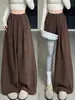 Calça de Veludo Cotelê Larga Cor Café Melard Feminina Outono 2026 Nova Simples Solta Emagrecedora Larga Casual para Caminhada