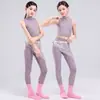 Traje de danza jazz para niñas, top morado de alta gama con un pequeño cuello alto, conjunto de yoga, body, traje de baile de espectáculo jazz para niñas
