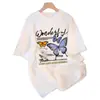 Camiseta Blanca de Manga Corta de Algodón Puro para Mujer Estilo Retro Americano Verano 2025 Nuevo Estilo Holgada Tallas Grandes Tops Venta al por Mayor Dropshipping