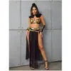 Produto sexy Europeu e Americano Rainha Egípcia roupas com lantejoulas conjunto de dança do ventre conjunto de malha vazada roupas de performance