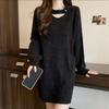 Vestido de Punto Elegante de Seda Brillante 2025 de Largo Medio para Fondo Otoño e Invierno Nueva Moda Suéter Suave Ceroso Interior Suéter de Mujer