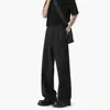 Calça Casual Solta Estilo Coreano para Homens, Marca Tendência de Verão, Perna Reta Solta Levemente Flare Longa, Cintura Alta Preta