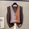 Nuevo Estilo Otoño e Invierno para Mujeres de Mediana Edad y Mayores, Chaleco de Punto con Bloques de Color y Cuello en V Talla Grande, Holgado y Versátil, Top Cálido para Llevar por Debajo