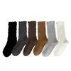 Calcetines de punto sin costuras estilo coreano para mujer a principios de otoño, calcetines simples de algodón con encaje hueco estilo JK y borde de burbuja, calcetines holgados de color liso