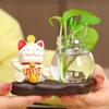 Ruijie Traga Riqueza e Tesouro Gato Vaso Hidropônico Ornamento de Mesa Rabanete Verde Recipiente de Cerâmica para Flores Cultivadas em Água Decoração de Sala de Estar Escritório Porcelana Branca