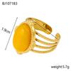 Anillo de estilo retro europeo y americano con piedra natural, acero inoxidable, chapado en oro de 18 quilates, con borde cruzado y turquesa, abierto.