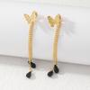Brincos de Tarraxa de Temperamento Fashion Europeu e Americano com Diamantes Borboleta Tassel Longo Nicho Brincos Versáteis Brincos de Inseto Mesmo Estilo Atacado