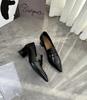 Mocassins Pointudos Franceses para Mulheres 2025 Nova Coleção Primavera e Outono Pele de Cabra Retrô Salto Grosso Salto Alto Couro Genuíno Sapatos Elegantes