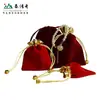 Bolsa para empaque de joyería y accesorios, roja con ribete dorado, bolsa de terciopelo con cordón, bolsa de almacenamiento para artículos culturales y pulseras