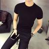 Nova Camiseta Masculina Cor Sólida Combina com Tudo Moderna Camiseta Elasticidade Estilo Coreano Ajuste Slim Justa Curta Pura Grossa