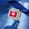 Huabi Joyería Chapado en Oro Cobre Moda Color Simulado Tesoro Corindón Diamante Cuadrado Anillo de Temperamento traje Mujeres 8*12