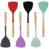 Espátula de silicone de grau alimentício em estoque, conjunto de utensílios de cozinha, colher de silicone com cabo de madeira, concha, conjunto de cozinha em caixa colorida
