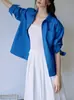 Camisa clásica de mujer "Día en el Mar" con espalda dividida, dos tonos y bordada, top suelto de algodón puro para primavera