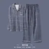 Pijama para hombre de manga larga, tipo algodón, nuevo estilo otoño/invierno, hecho de algodón, se puede usar como ropa exterior, diseño de frente abierto, adecuado para principios de primavera, conjunto de hombre, delgado