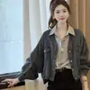 Jaqueta Curta Jeans Vintage Estilo Coreano Solta Tamanho Grande Nova para Mulheres, Emagrecedora, Versátil, Casual, Azul, Outro