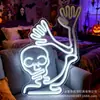 Luz Neon LED Halloween Crânio Acenando Painel Traseiro Fantasma Morcego Decoração de Atmosfera para Festa Luz Noturna