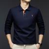 Polo de algodón para hombre 240g primavera 2025 nuevo logo de pony bordado algodón transpirable solapa manga larga camiseta hombre
