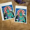Xizang Rekong Nepal Tara Verde Pura Pintada à Mão Retrato Thangka Tamanho Cartão 4*5