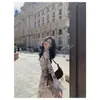 Novo Vestido Chinoiserie Retro com Estampa Twist Decote V para Mulheres no Outono Slim Fit Saia no Quadril Manga Sino Elegante Saia Longa Evasê para Mulheres