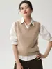 Camadas estilosas~ Elegante colete de tricô de caxemira para mulheres, outono e inverno, espessado, sem mangas, macio e liso, regata de gola V, suéter