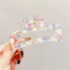 Presilha de Cabelo Estilo Fresco de Verão com Estampa Floral de Frutas Transparente, Presilha de Tubarão para Penteados, Acessório de Garra Quadrada para Cabelo