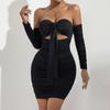 Comércio Exterior Transfronteiriço Outono Novo Cor Sólida Sexy Garota Picante Bodycon Festa Manga Longa Vestido com Amarração no Peito 11270