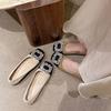 Mocassins Femininos de Solado Macio 2026 Verão Novos Sapatos Versáteis Color Block para Combinar com Saias Bico Quadrado Raso Salto Baixo Sapatos da Moda