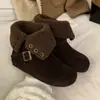 Nuevas Botas Martin de Invierno 2025, Punta Redonda, Felpa, Suela Gruesa, Hebilla de Cinturón, Esmerilado para Nieve, Caña Baja, Ajustadas, para Mujer