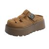 Sandálias Romanas de Couro Macio Estilo Novo de Verão para Mulheres 2025, Sapatos Slip-On de Bico Fechado, Sapatos Vazados de Cobertura Total, Estilo Birkenstock