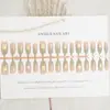 Unhas Vestíveis Frangipani Tridimensionais Manuais Gradiente Ciano Manicure Francesa Vestível Adesivos de Unha Pré-Fabricados de 30 Peças