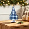 Decoración de mesa de árbol de Navidad de madera con tonos azules, diseño transfronterizo, con cuadros de búfalo y copos de nieve para uso en las fiestas de invierno