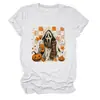 Amazon eBay Tienda Independiente Moda Casual Única Camiseta de Cuello Redondo para Mujer Fantasma Calabaza Hoja de Arce Taza de Té con Leche