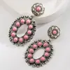 Pendientes Retro Estilo Étnico Occidental Industria Pesada Flor Calada Turquesa para Mujer Pendientes Creativos Exagerados de Gama Alta Pendientes
