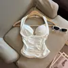 Top sin mangas halter sexy y llamativo para mujer, prenda exterior de verano, corte ajustado, favorecedor, deslumbrante, con copas en el pecho y hermoso diseño en la espalda