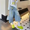 Jeans azules rotos para mujer, nuevo estilo de verano, talla grande, adelgazantes, corte holgado, tiro alto, diseño elegante, pantalones rectos tobilleros