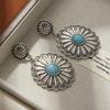 Aretes de Girasol Étnicos Retro Europeos y Americanos de Plata Antigua de Alta Gama para Mujer Aretes Bohemios de Turquesa Accesorios para Banquetes