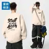 Sudadera extragrande transfronteriza para hombre, nuevo estilo otoño/invierno, forrada de polar y engrosada, estilo Hong Kong, corte holgado, versátil, top estampado de manga larga