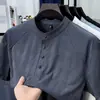 Camiseta fina de seda de hielo estilo chino nuevo de manga corta para hombre, verano, con botones, cuello mao pequeño, ropa versátil de tacto fresco para hombre