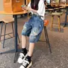 Shorts Jeans Rasgado Plus Size para Mulheres, Estilo Verão Fino, Novos Shorts de Comprimento Médio Estilo Americano 2026, Caimento Solto Emagrecedor para Mulheres Plus Size