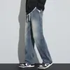 Nuevos Jeans de Estilo Americano High Street para Hombre Primavera 2026, Diseño Holgado Recto con Cordón, Pantalones Anchos para Hombre
